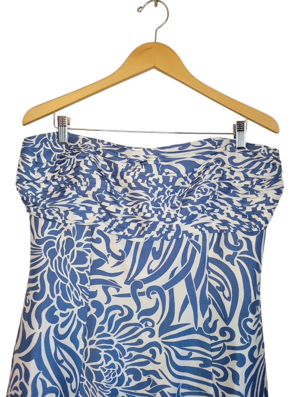 ​Ann Taylor 100% Silk Blue White Floral Strapless Ruched Cocktail Dress Size 12 - Picture 6 of 10